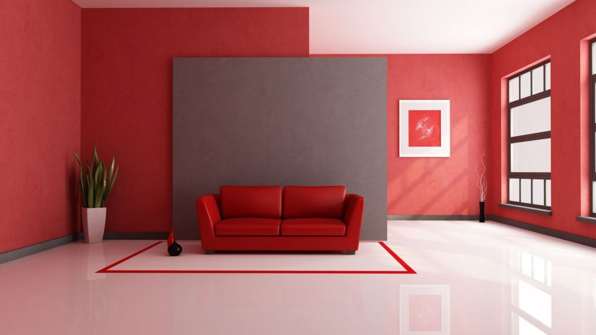 A minimal red color living room