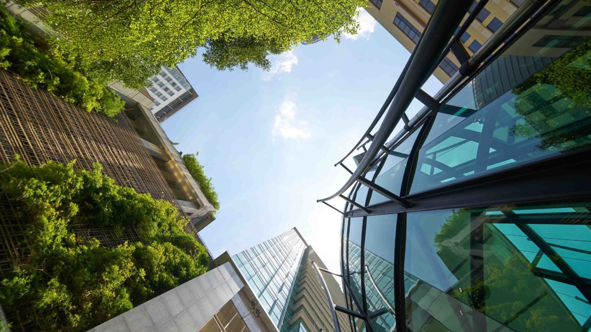 A shot of a green building showcasing the importance of BREEAM security certification